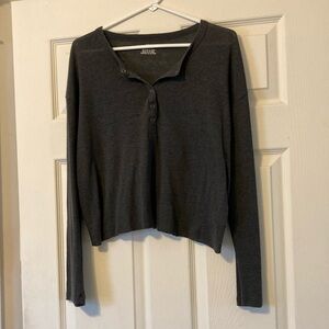 Aerie Dark Gray Long Sleeve Half Button Top